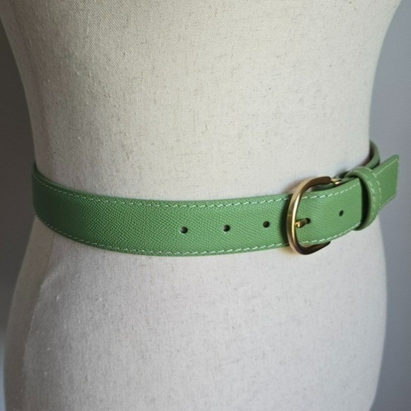 LEN L.E.N. Lifestyle Epsom Leather Apple Green Pebbled Women Belt SZ 8 10 Preppy main image 4